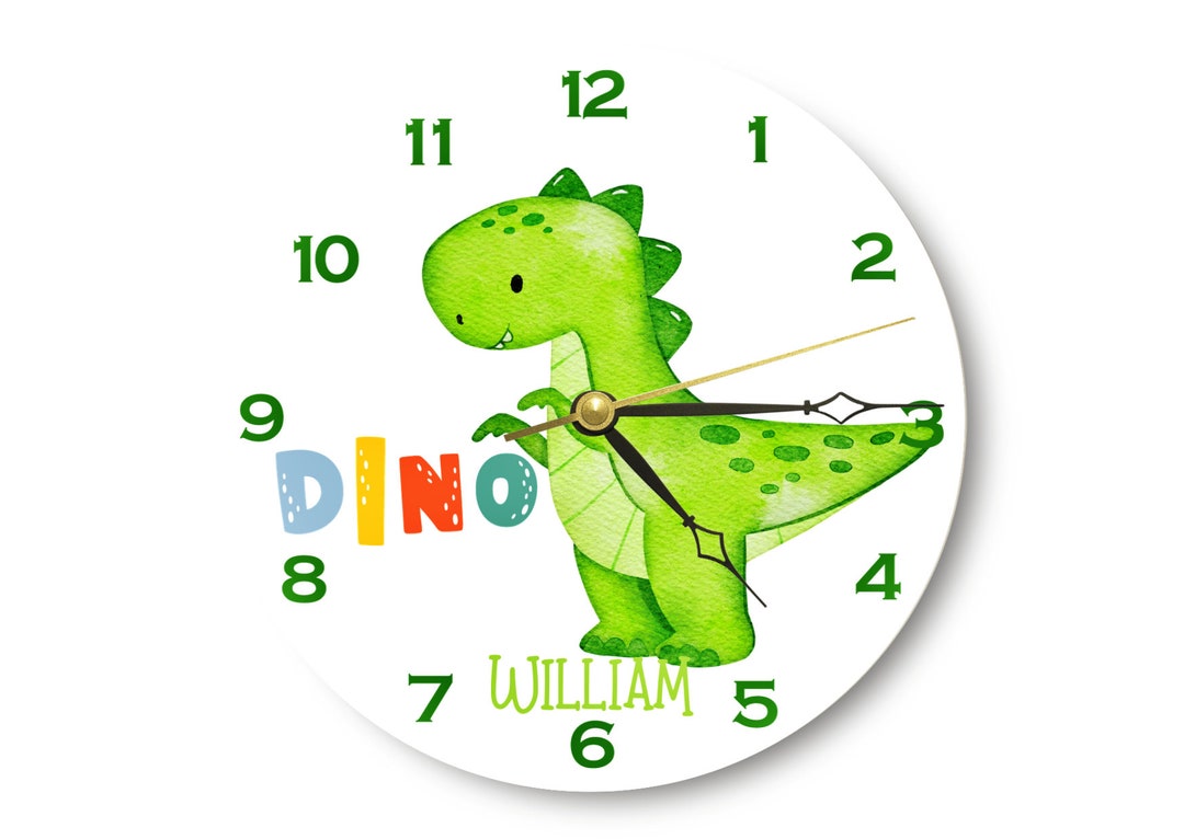 Baby Wall Clock Cute Dinosaurie Wall Clock With Personalized Etsy