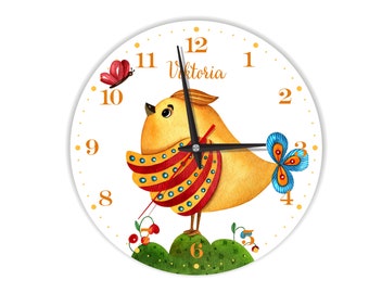 Large Nursery Wall Clock /  Kids Wall Clock with Personalized Name/ Fun wall clock /Folktale Wall Clock /Fabulous Bird Wall Clock /Childrens