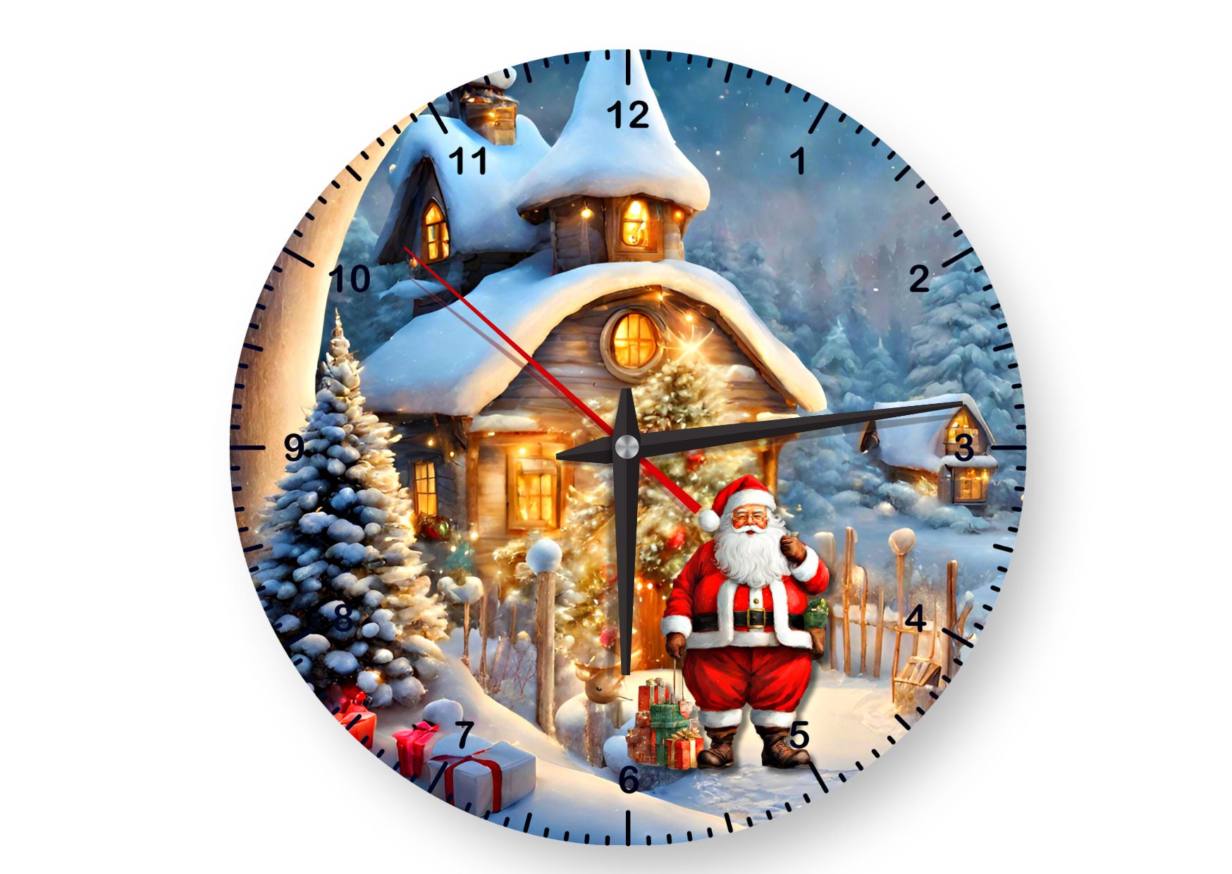 Christmas Large 3D Effect Wooden Wall Clock, Christmas Decoration