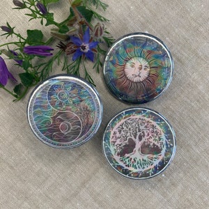 Glitzer | Magnet | Set | Sonne | Yin und Yang | Baum des Lebens | Natur | Button | Kühlschrankmagnet | Pinnwand | Zettelhalter | Harmonie