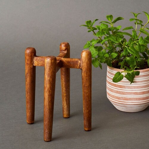 Hand Carved Mango Wood Plant Stand From India Etsy