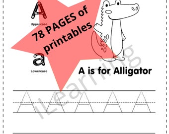 78 pages Preschool Handwriting Worksheets/ Alphabet Writing Practice/ ABC Letter Tracing/ Perfect for Parents, Homeschooling and Daycares