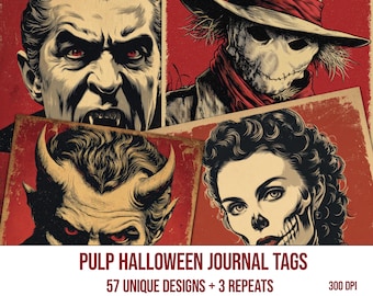 Pulp Halloween Printable Images: Junk Journal Ephemera (Digital Download)