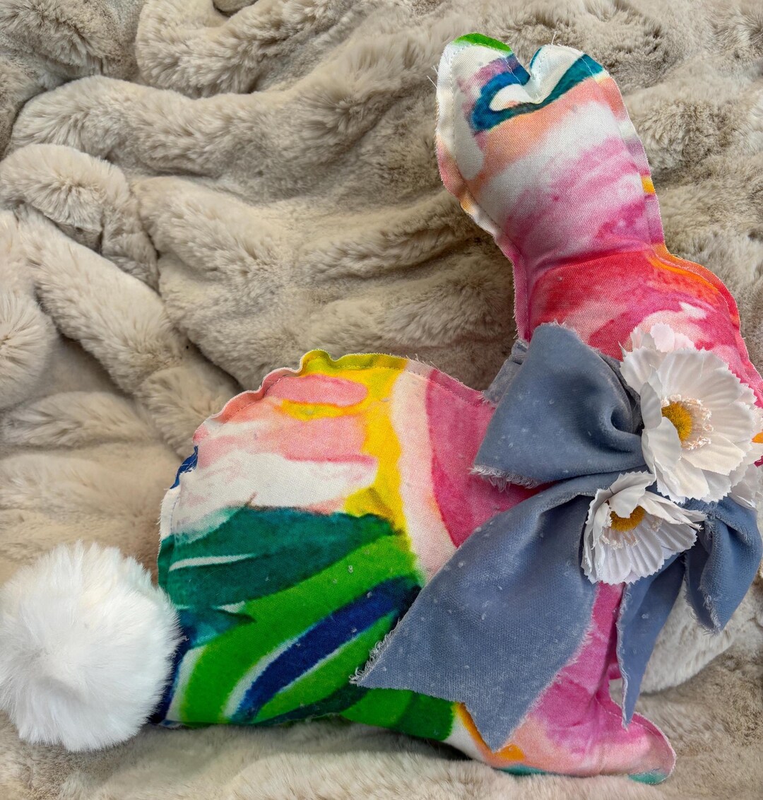Cotton Rainbow Bunny With Velvet Ribbon & Flowers - Etsy