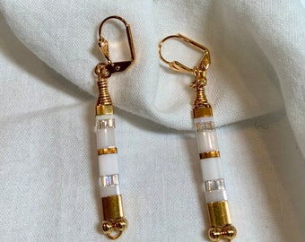 Tila glass tile drop earrings so light and fun to wear!  These are in whites, crystal and gold plate.