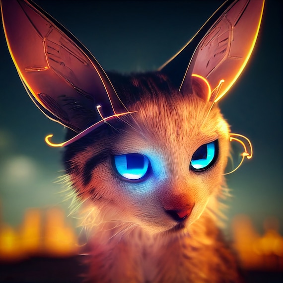 Cyberpunk Kitten Cat 12in x 12in Canvas Print Hanging Wall Art
