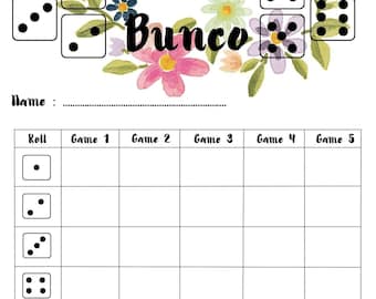 Bunco Printable Cards, Summer Bunco Printable Cards, PDF Download 8.5x11