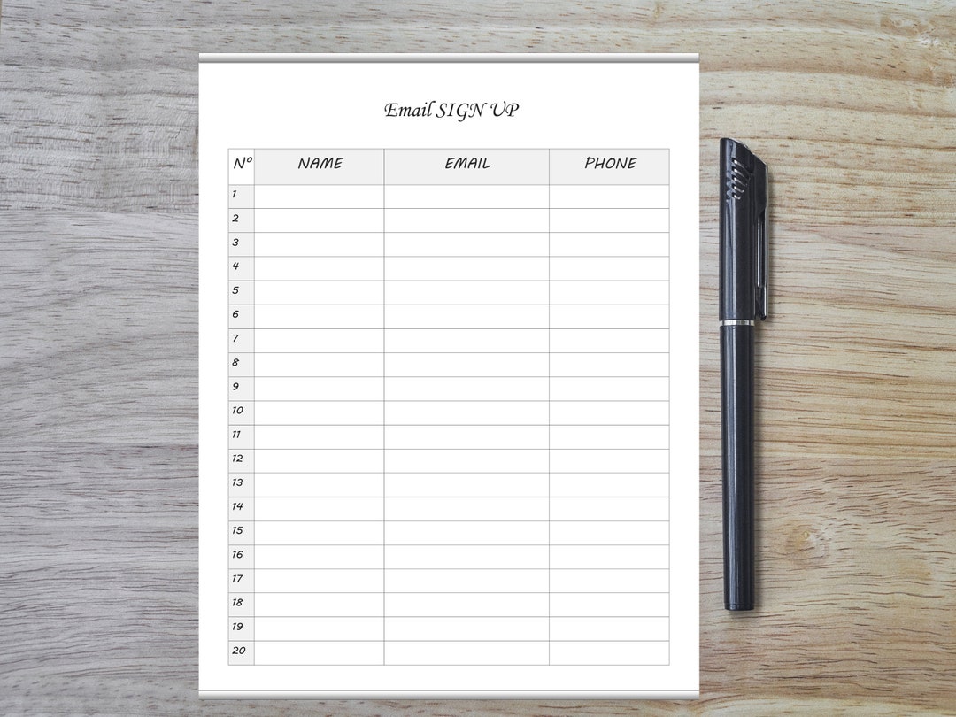 Email Sign up Sheet Printable,event Sheet | Email List, Email List Log ...