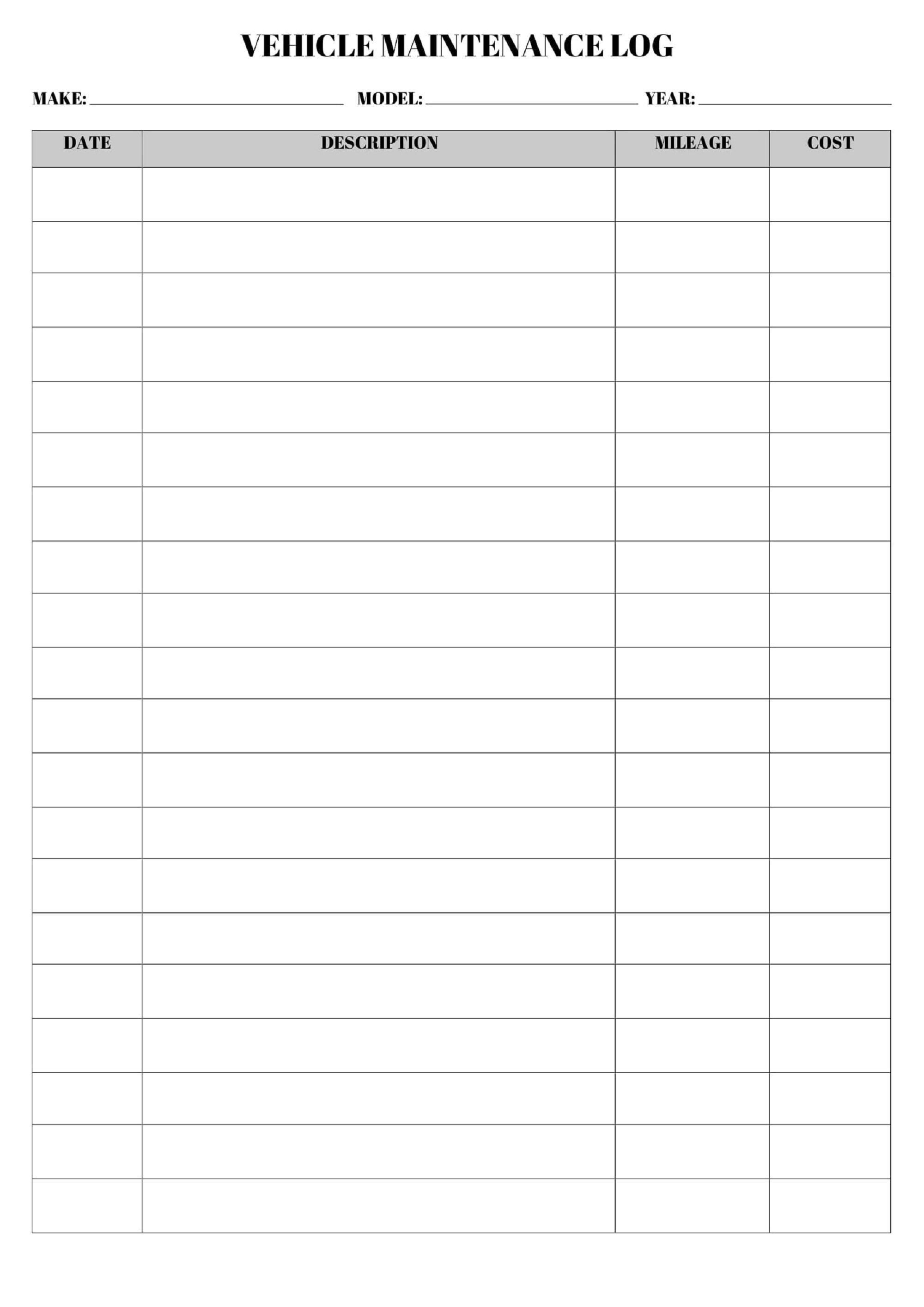 VEHICLE MAINTENANCE LOG, Printable Form,automotive Planner,instant ...