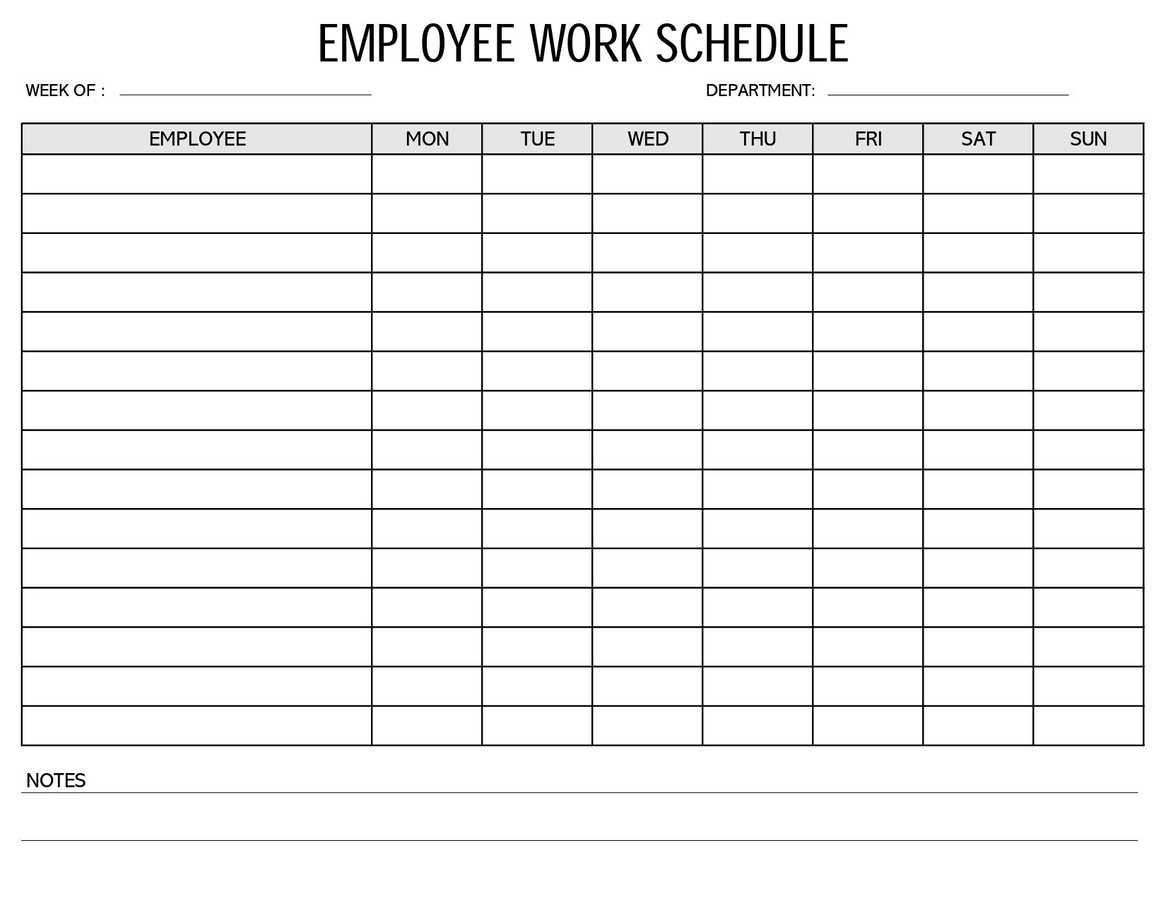 Eccommerce Printable Work Schedule