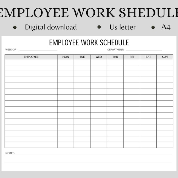 Employee Work Schedule,Employee Work schedule template,Employee Organizer,PDF