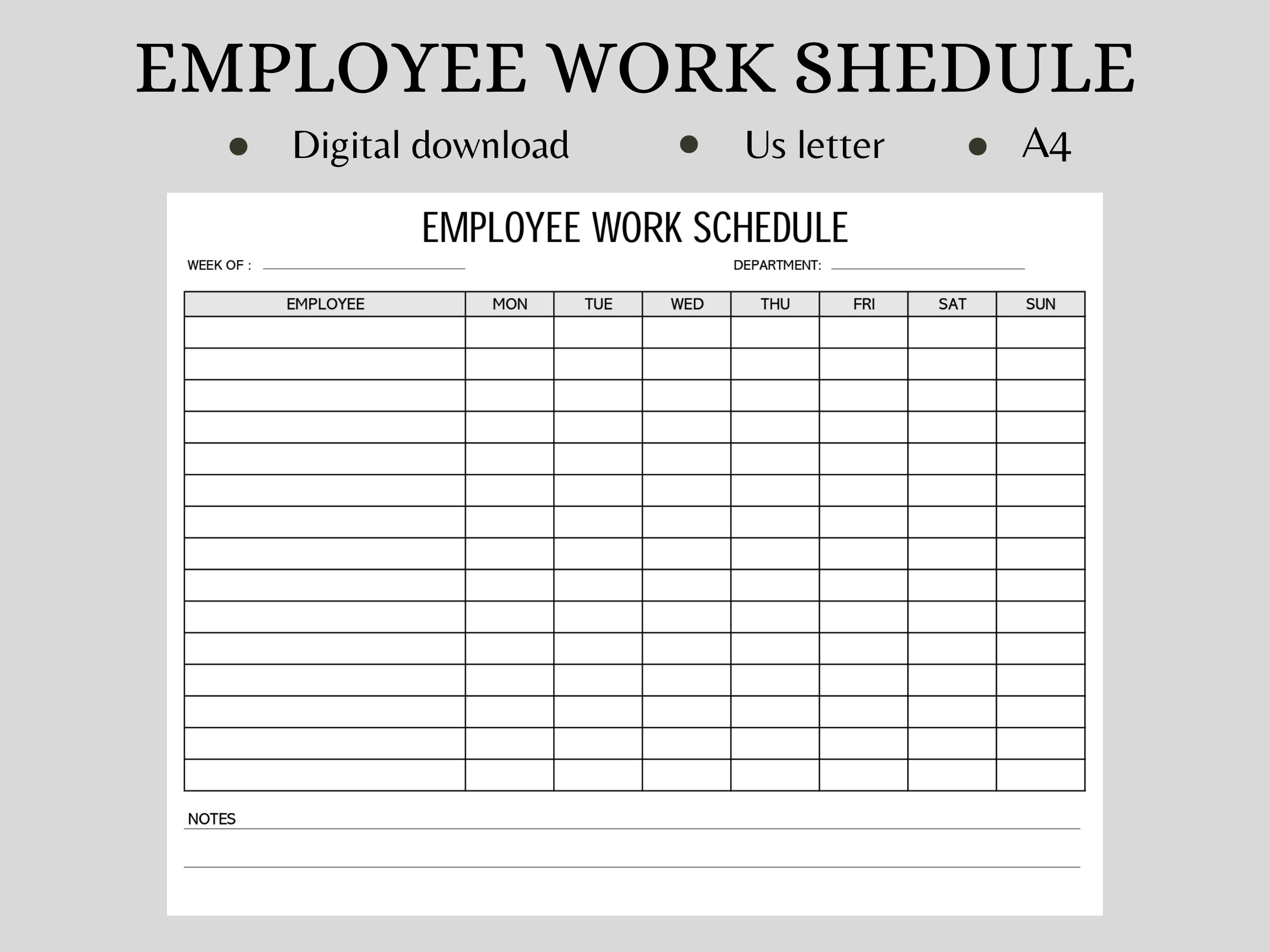 Employee Work Schedule,Employee Work schedule template,Employee Organizer,PDF