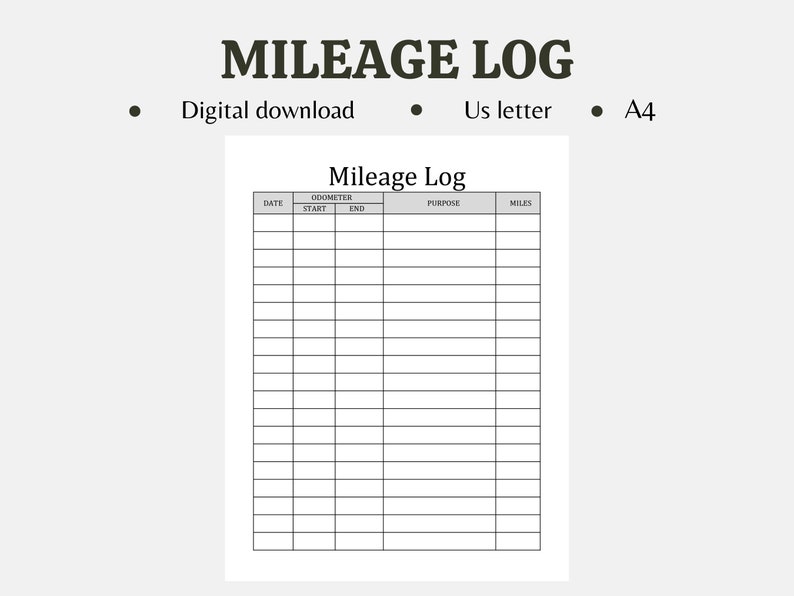 Mileage Tracker Printable, Mileage Tracker Log, Business Mileage, PDF - Etsy