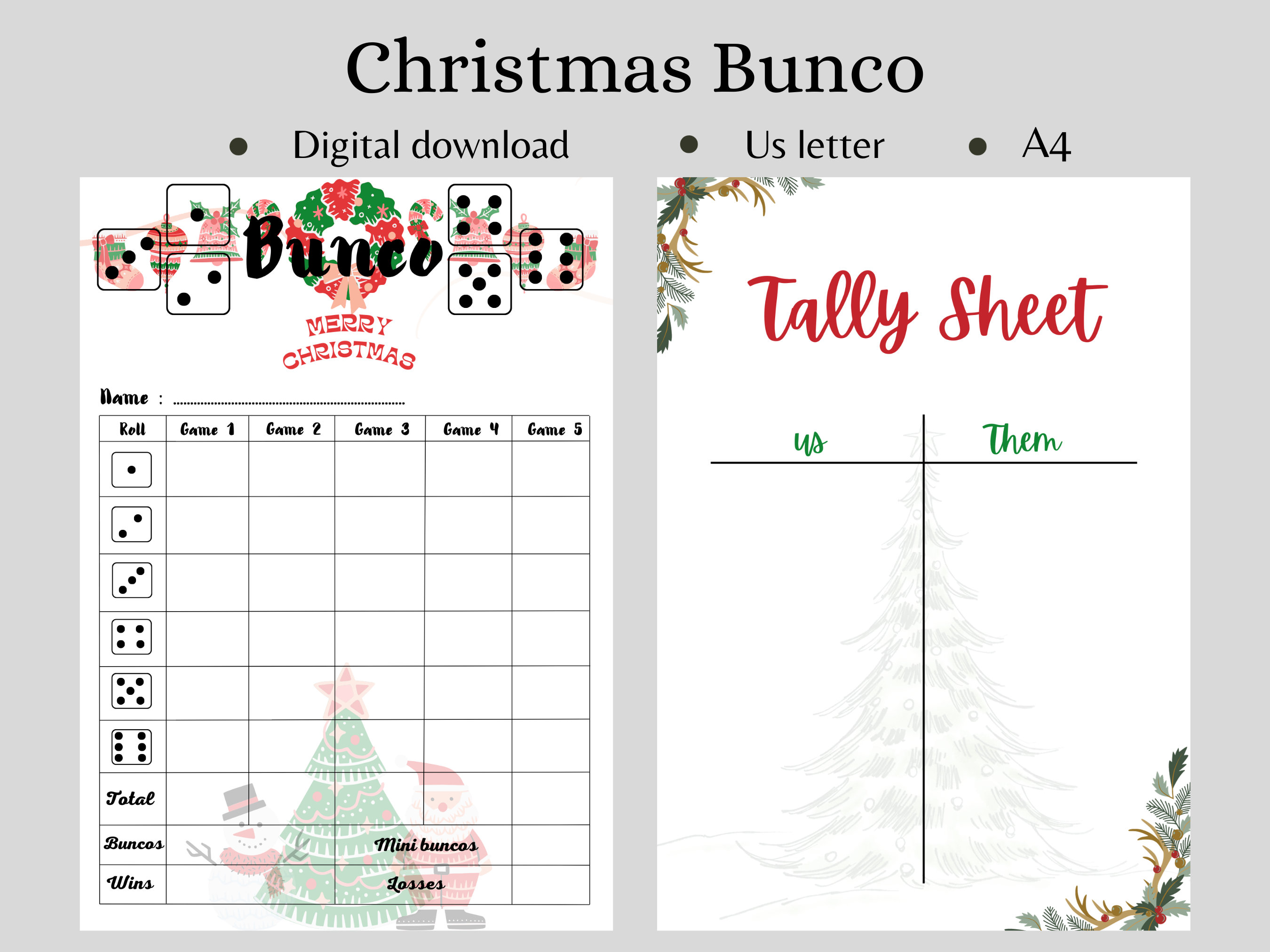 Bunco Printable Cards, Christmas Bunco Printable Cards,merry Christmas ...