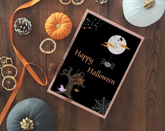 Digital halloween cards, Halloween decoration, Printable cards for kids, Funny cards, Trick or treat, Ghost, Spooky, Sweets, Bat time