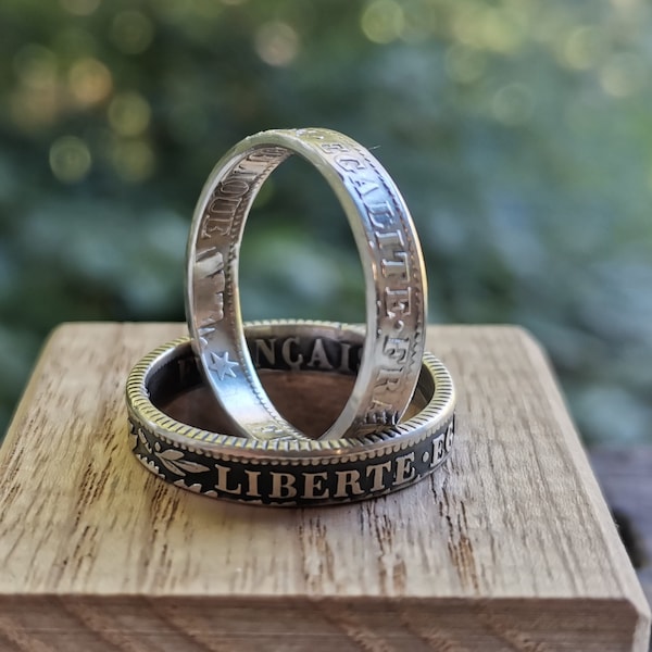 Alter französischer Franc Silber Münzring // einzigartiger personalisierter individueller handgefertigter antiker Vintage-Boho Statement Ring