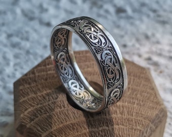 Jormungandr Coin Ring // Unique Personalized Custom Handmade Antique Vintage Elegant Statement Boho Best Seller Viking Man Coin Ring