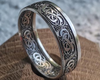 Jormungandr Coin Ring / Viking ring warrior jewelry Celtic ring Pagan jewelry Norse mythology Best Seller Man Silver Gift For Friend For Him