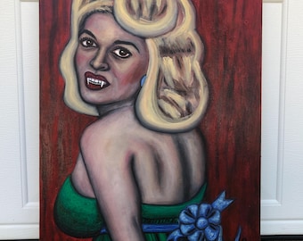 Pintura al óleo original del retrato de Jayne Vampire Prom