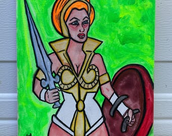 Original MOTU Teela Vampire gouache portrait painting