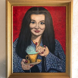 Original Morticia &quot;Eyes Follow&quot; framed oil painting portrait Addams Family