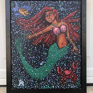Original Little Ariel framed oil portrait painting