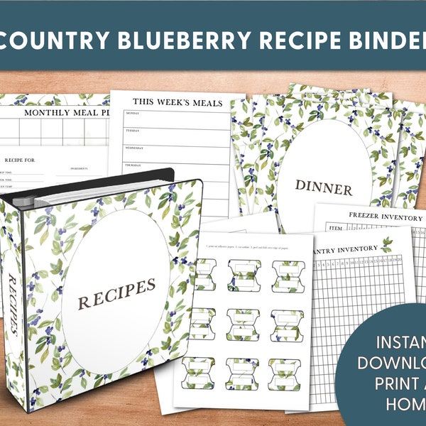 Farmhouse Blueberry Printable Recipe Binder | Cute Recipe Printables