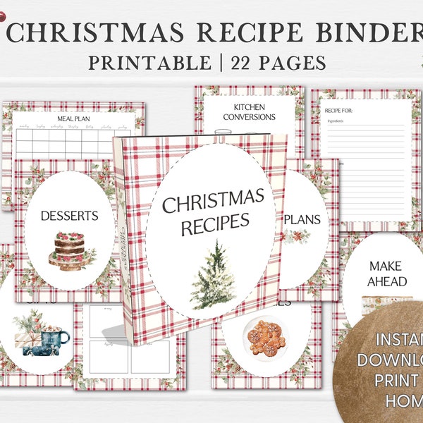 Printable Christmas Recipe Binder | Holiday Recipe PDF Download for 3-Ring Binder