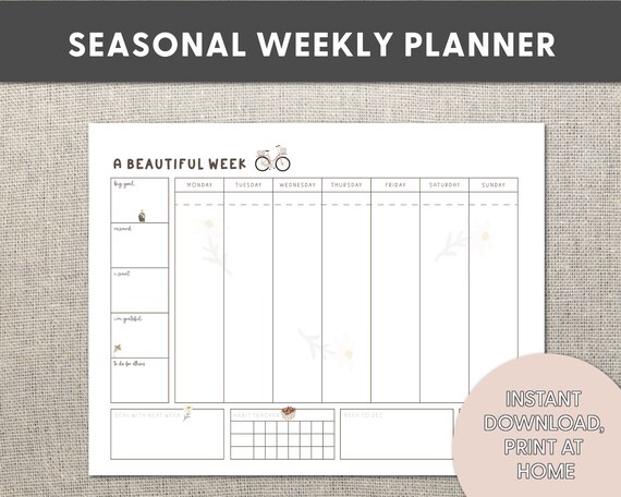 Seasonal Weekly Printable Planner Pages 8.5 X 11 Seasonal - Etsy