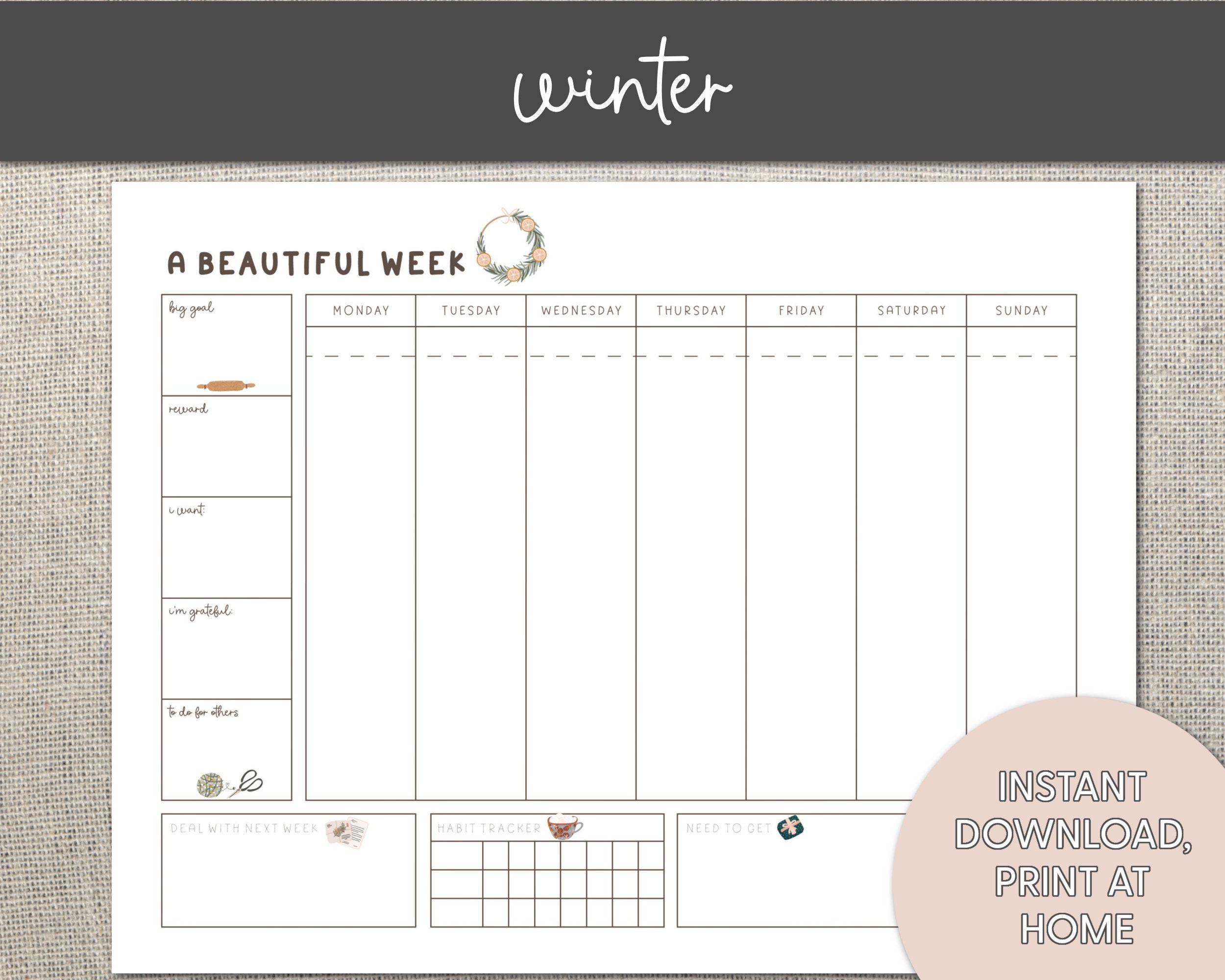 Seasonal Weekly Printable Planner Pages (8.5 X 11) | Seasonal Weekly ...