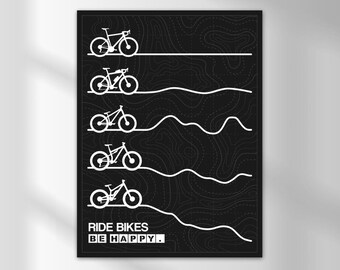 Bikes Be Happy Poster, Radfahren Wand Kunst Poster | Digitaler Download