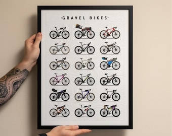 Gravel Bikes Collection Cycling Poster | Bicycle Wall Art, Bicycling Gift for Cyclists, Gravel Riders