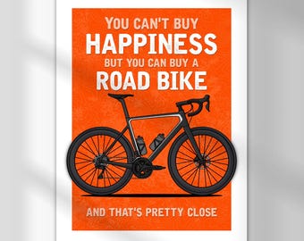 Póster "Felicidad en bicicleta de carretera": Impresión artística de ciclismo (descarga digital)