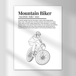 Mountain Biker Definition Poster PRINTABLE, Bicycle Poster, Cycling Decor, Gift for Cyclist, Digital High-Quality PNG Download