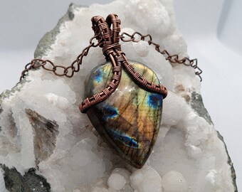 LABRADORITE NECKLACE for Men, Multicolor PENDANT, Strength Necklace, Boho & Hippie, Viking, Wire Wrapped Crystal Necklace, Gift For Him