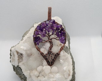AMETHYST NECKLACE, TREE Of Life Pendant, Antique Copper Heady Pendant With Amethyst Chips, Aesthetic Tree Of Life Jewelry