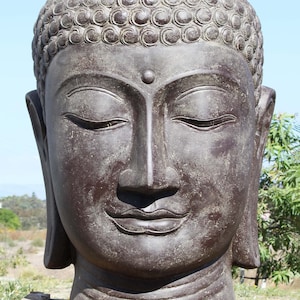 Giant Buddha Head Fountain - 6&#39; Tall, Recycled Volcanic Stone, Outdoor Centerpiece, Crafted in Java