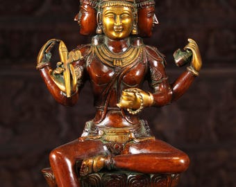Brass Brahma Statue 16” | Four Heads & Four Arms | Hindu God of Creation