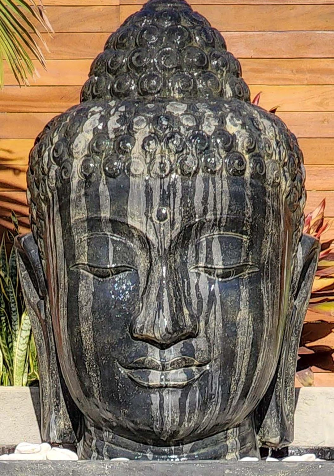 Large Volcanic Stone Buddha Head Fountain, Garden Water Feature