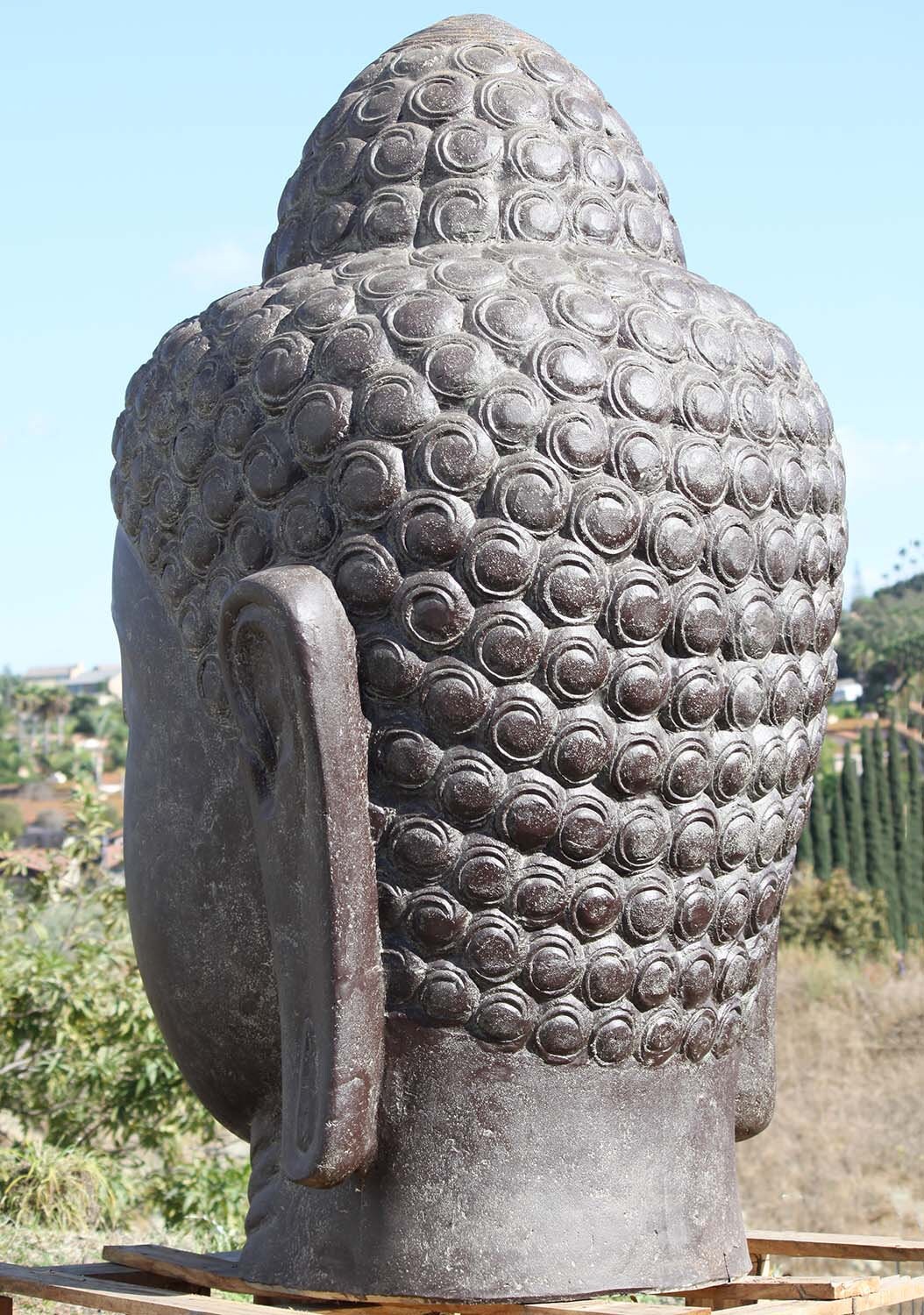 Giant Buddha Head Fountain - 6' Tall, Recycled Volcanic Stone