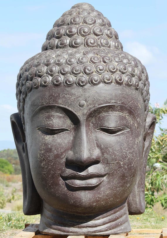 Large Volcanic Stone Buddha Head Fountain, Garden Water Feature