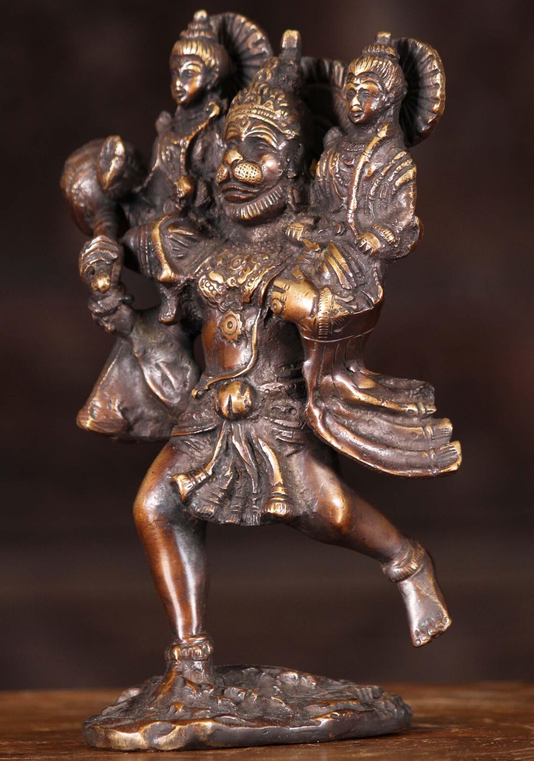 Monkey Rama Hanuman Brass Statue Carrying Rama & Lakshman With Gada Club | Hindu ...