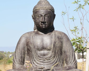 Kamakura Buddha Garden Fountain - 32" Recycled Volcanic Stone & Resin, Durable Outdoor Meditation Feature, Crafted in Java, Indonesia