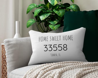 Personalized Zip Code Lumbar Pillow – Home Sweet Home Cushion Cover