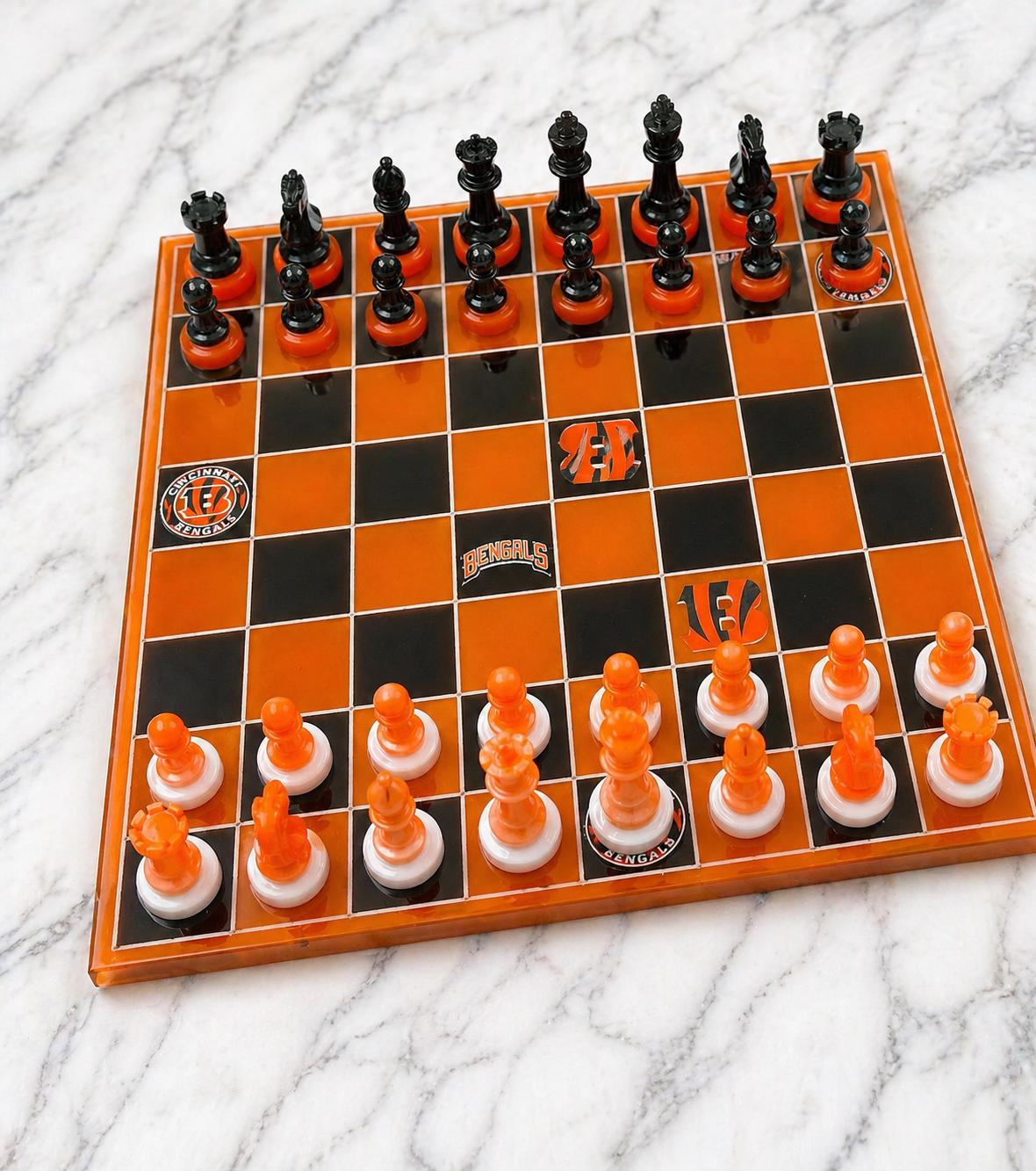 Personalized Custom Bengals Resin Chess Set | Luxury Game Board