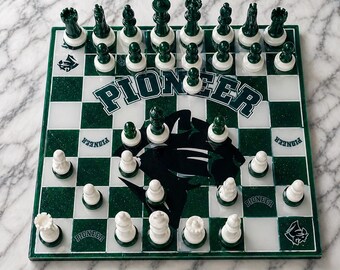 Custom Pioneer Resin Chess Set | Personalized Logo Board, Game Pieces