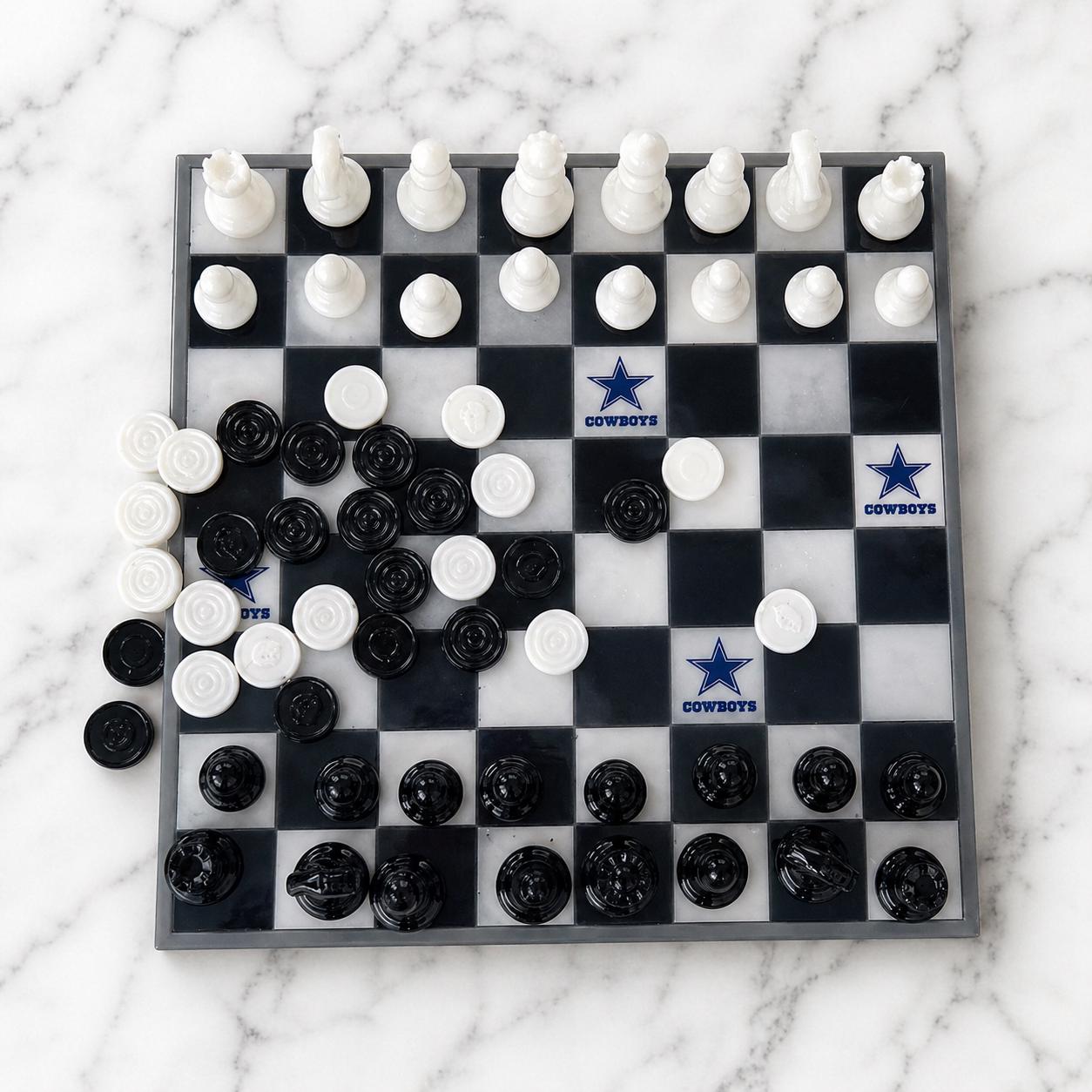 Custom Cowboys Resin Chess & Checkers Set | Handmade Luxury Game