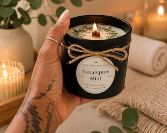 Eucalyptus Mint Soy Candle | Wood Wick, Spa Aromatherapy, Self-Care Home Fragrance