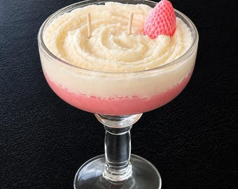 Strawberry Daiquiri Candle | Dessert Candle | Whipped Soy Wax Candle | Cocktail Glass Candle | Strawberry Decor Candle | Handmade Gift