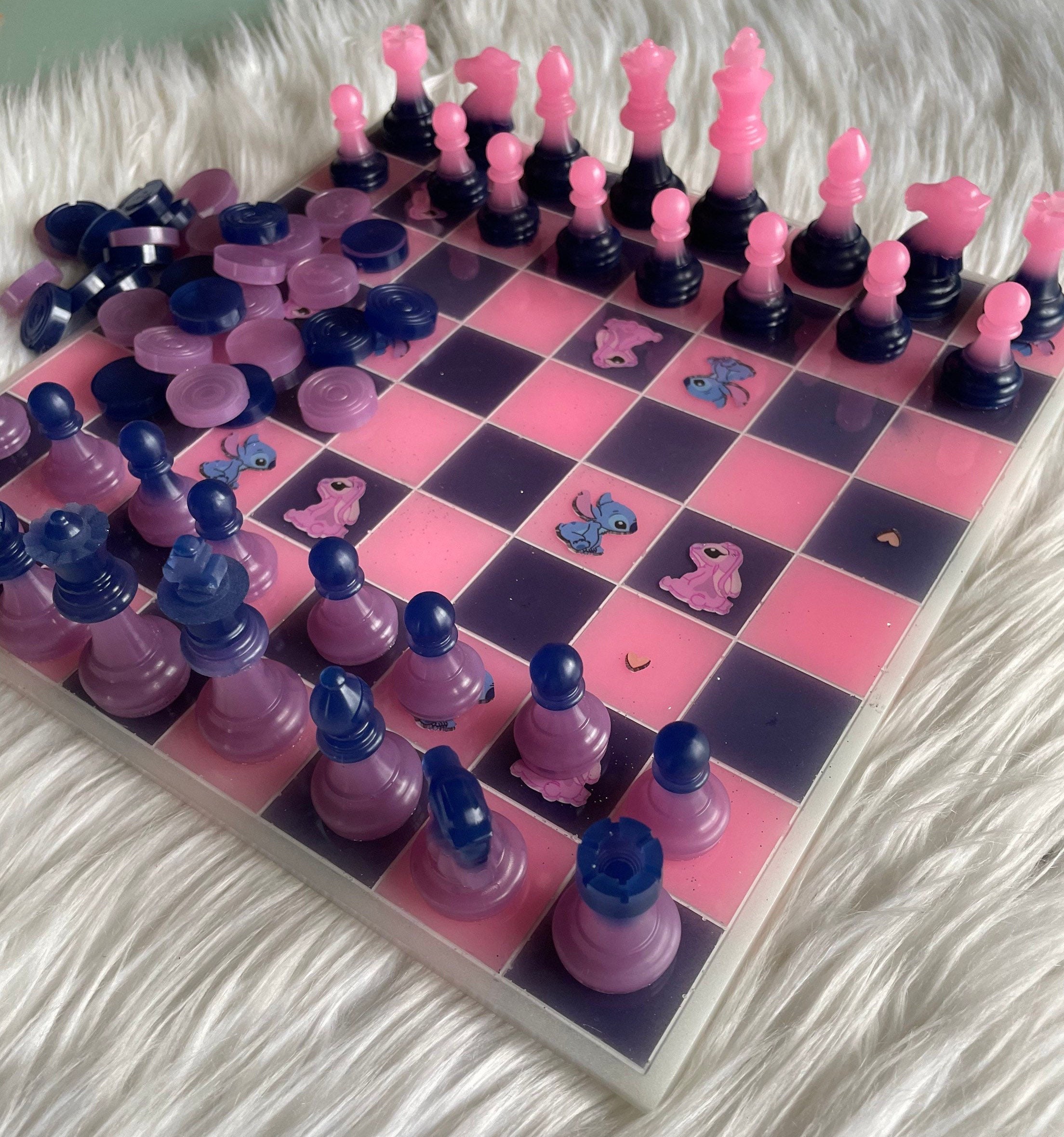 Stitch Chessboard, Custom Chess set, Customizable Gifts, Chessboard, Custom Chessboard,  Personalized Gift, Stitch, Angel, chessboard